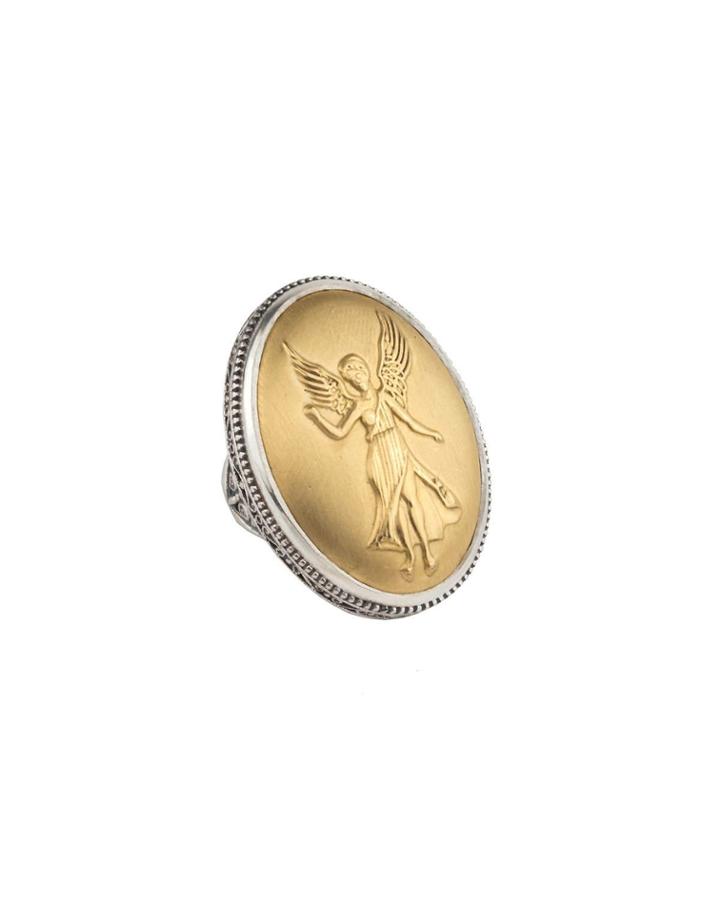 Carved 18k Gold & Sterling Silver Ring,