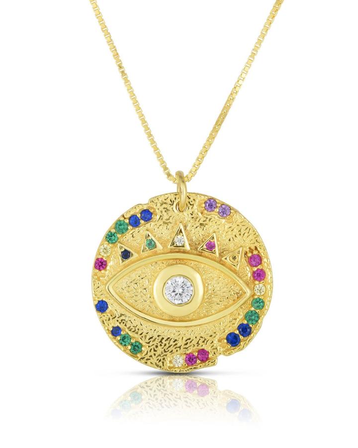 Large Evil Eye Coin Pendant Necklace,