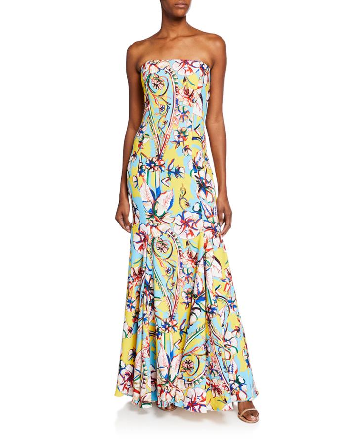 Couture-print Strapless Bow-back Gown