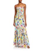 Couture-print Strapless Bow-back Gown