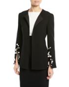 Open-front Crepe Blazer With Pearlescent Cuffs