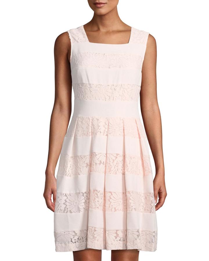 Lace-striped Square-neck Fit-&-flare Dress