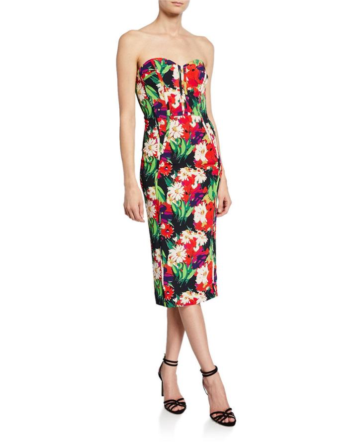 Saffron Floral-print Strapless Cocktail Dress