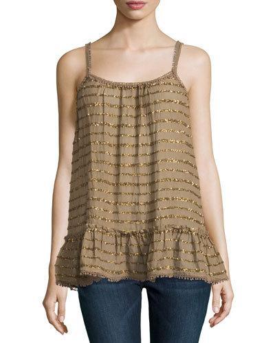 Kenyatta Sequin-stripe Swing Tank, Tobacco