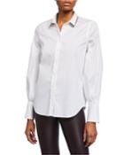 Long-sleeve Button-front Cotton Shirt W/