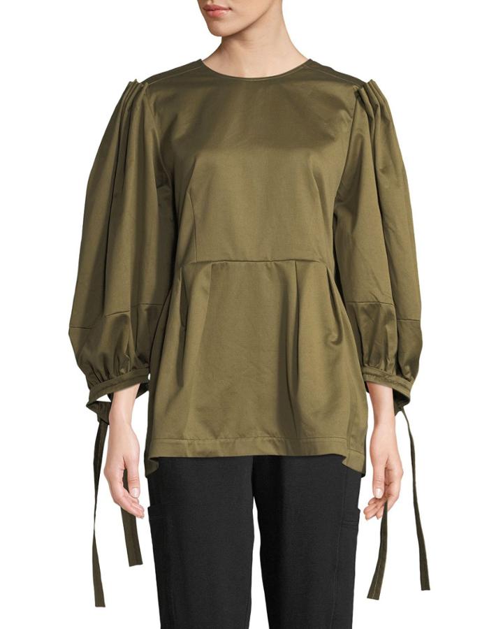 3/4 Balloon-sleeve Button-back Peplum Blouse