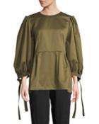 3/4 Balloon-sleeve Button-back Peplum Blouse