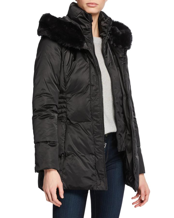 Britney Hooded Puffer Vest With Faux Fur
