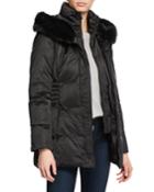 Britney Hooded Puffer Vest With Faux Fur