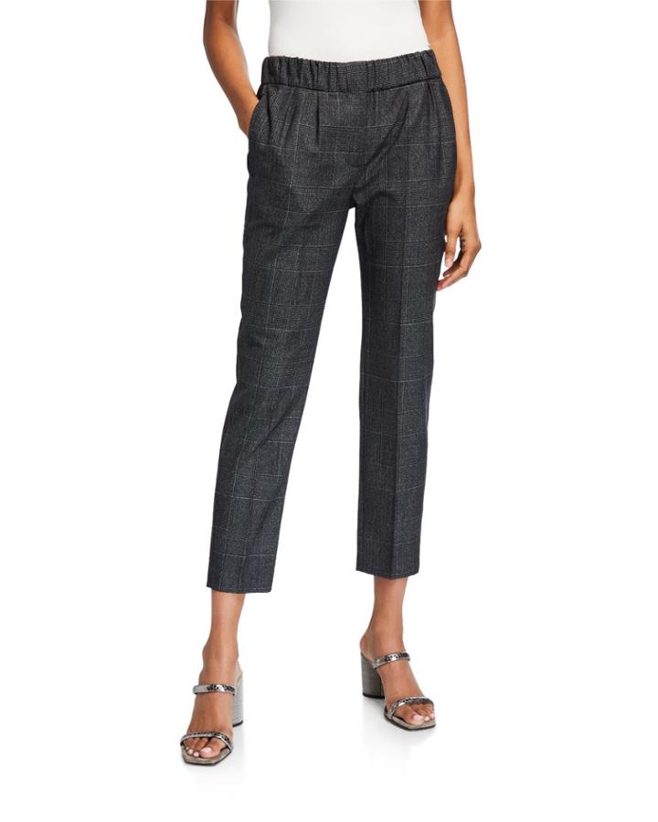 Plaid Wool Pull-on Pants W/