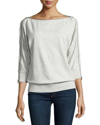 Zip-sleeve Boat-neck Tee, Neutral