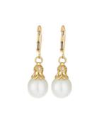 14k White South Sea Pearl & Diamond Drop Earrings,