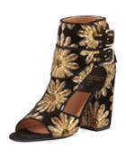 Rush Metallic-embroidered Velvet Open-toe Bootie