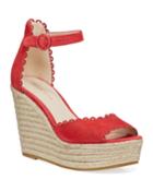 Raine Scalloped Suede Wedge Espadrilles