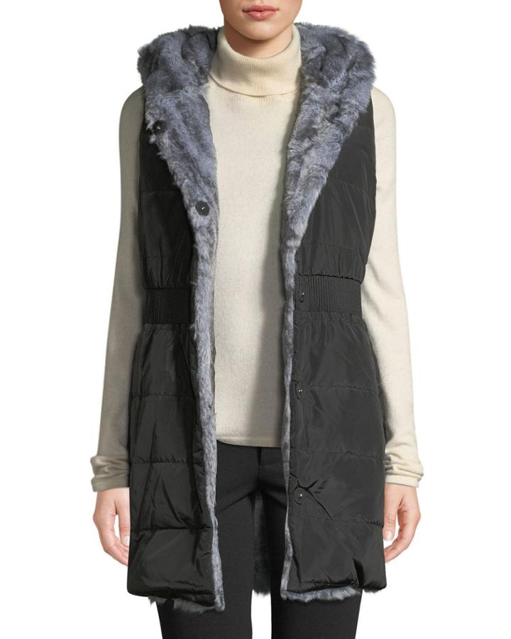 Faux-fur Reversible Hooded Vest