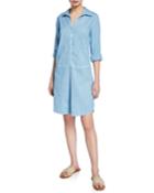 Button-front Long-sleeve Stretch Linen/cotton