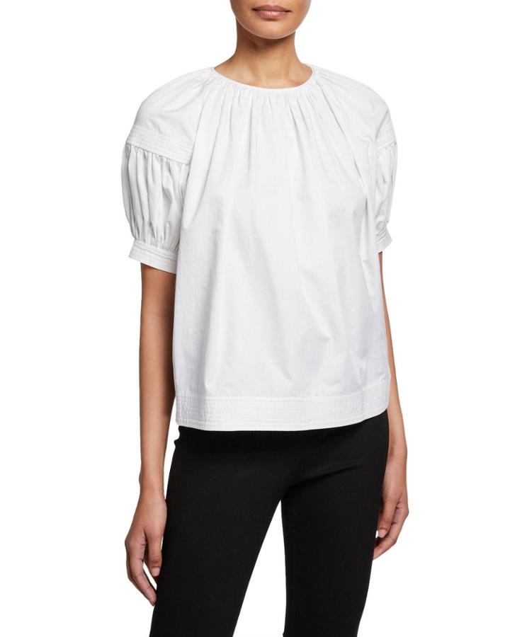 Raglan Trapunto Sateen Cotton Blouse