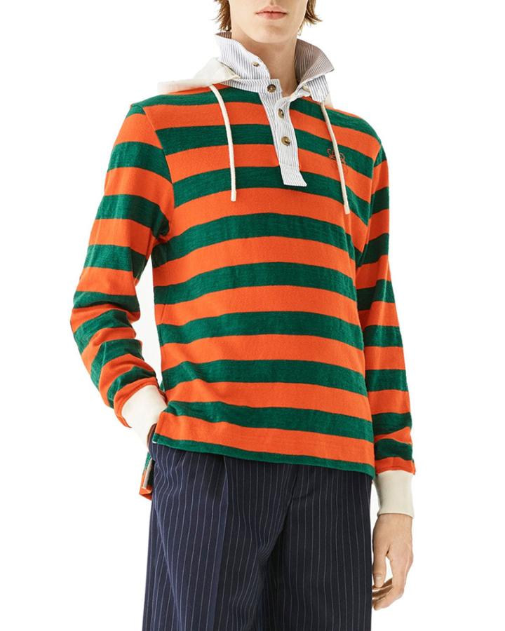 Men's Striped Hooded Polo