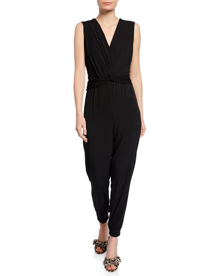 V-neck Sleeveless Twist-front Jumpsuit