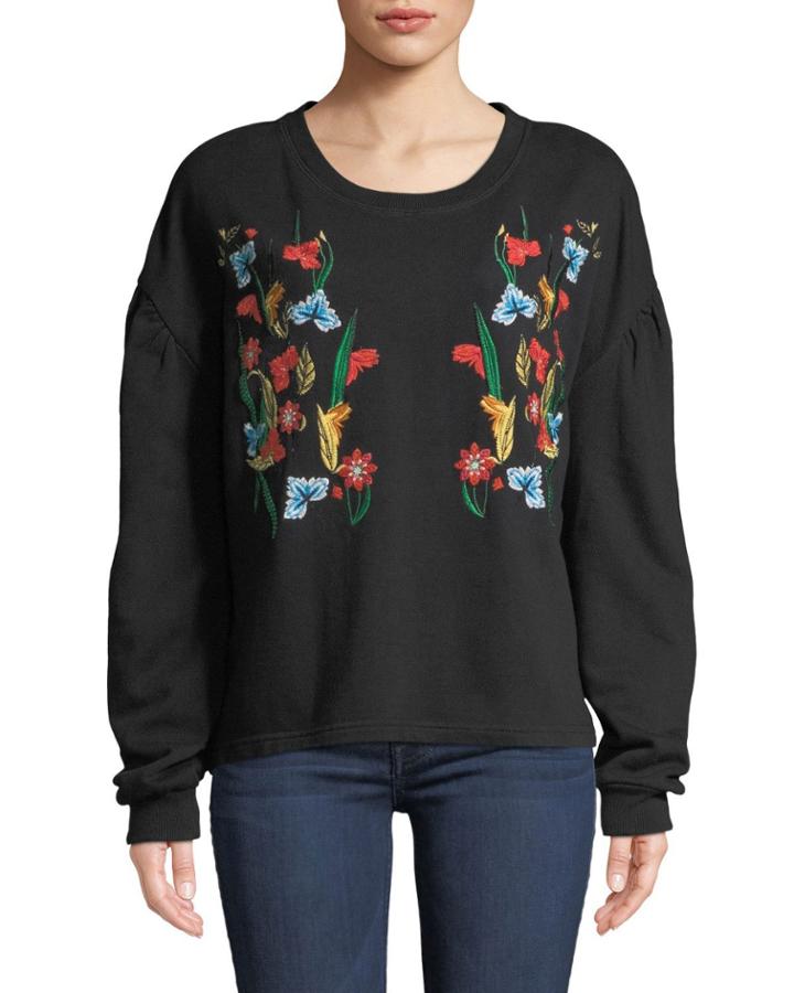 Janet Floral-embroidered Balloon-sleeve