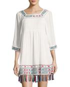 Embroidered Gauze Peasant Dress, White