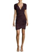 Ruched Faille V-neck Dress, Aubergine