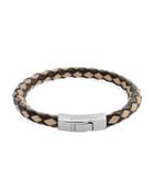 Woven Leather-mix Bracelet, Brown/beige