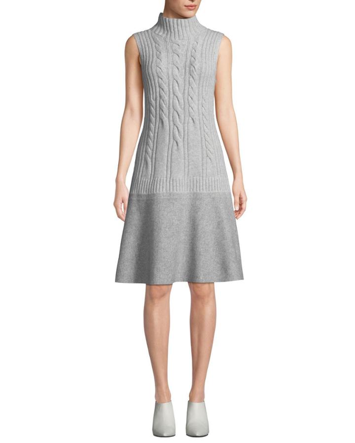 Turtleneck Sleeveless Cable-knit Cashmere Dress W/ Needle Punch Hem