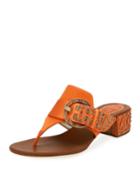Satin Thong Sandal With Wooden Accents