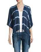 Tie-dye Tassel-trim Cardigan, Deep Ink/white