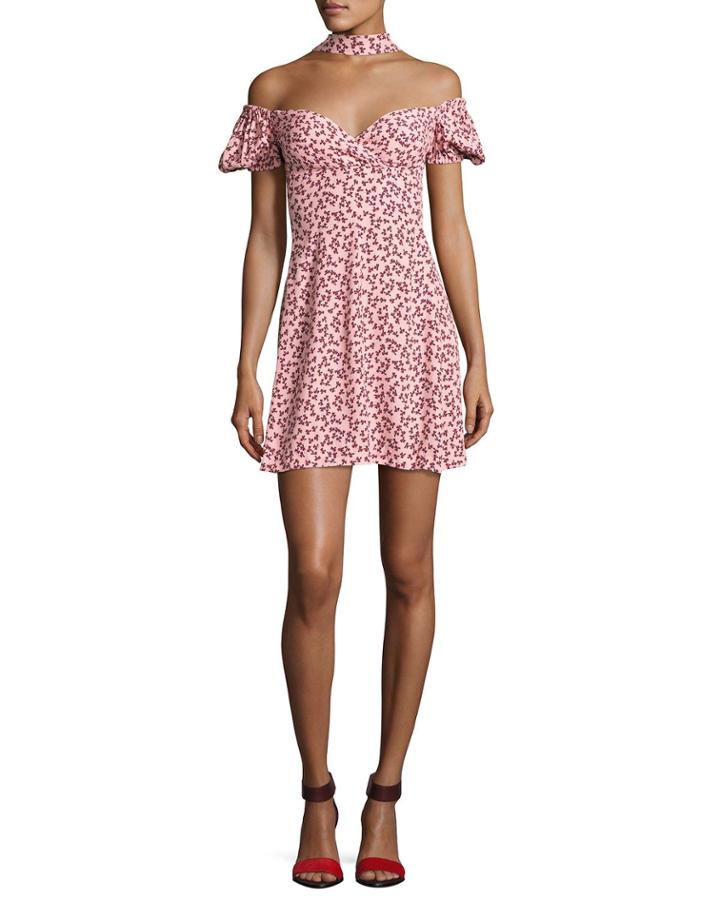 Loele Off-the-shoulder Draped Choker Dress, Pink
