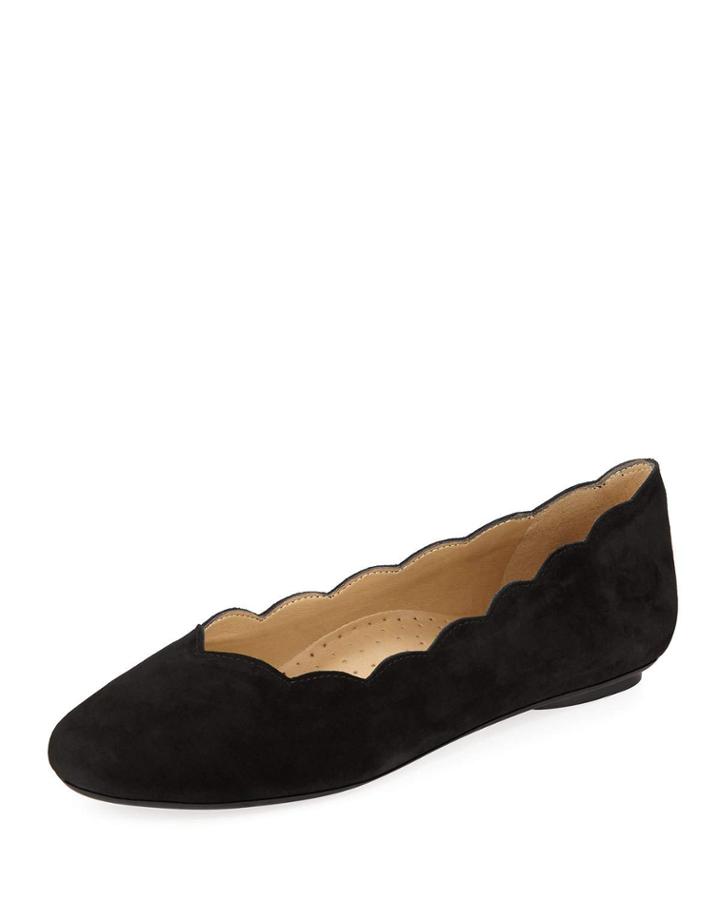 Saida Scalloped Ballet Flats, Black