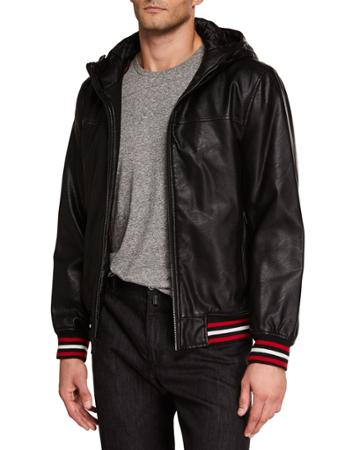 Men's Faux-leather Hooded Bomber Jacket