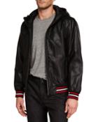 Men's Faux-leather Hooded Bomber Jacket