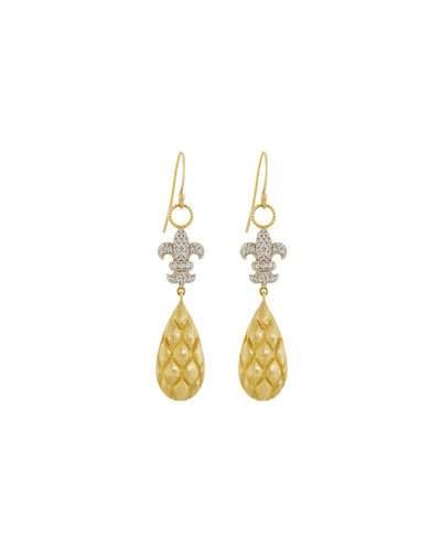 18k Pave Diamond Fleur-de-lis Dangle & Drop Earrings