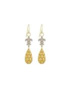 18k Pave Diamond Fleur-de-lis Dangle & Drop Earrings