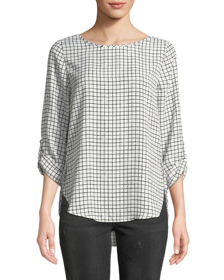 Check-print High-low Blouse