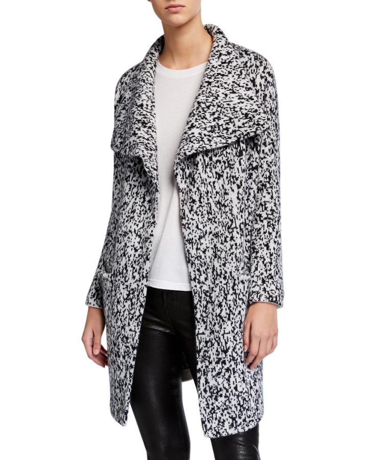 Shawl-collar Printed Cashmere Coat