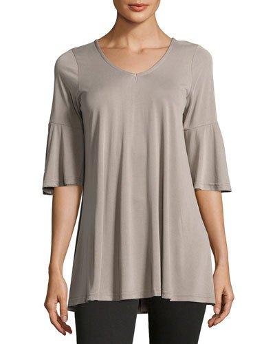 Bell-sleeve Jersey Tunic, Gray