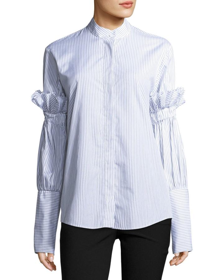 You Can Change The World Striped Button-front Poplin