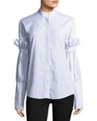 You Can Change The World Striped Button-front Poplin