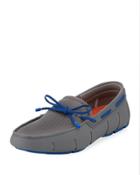 Mesh & Rubber Braided-lace Boat Shoe, Gray/blue