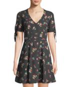 Floral-print Tie-sleeve Sundress, Black