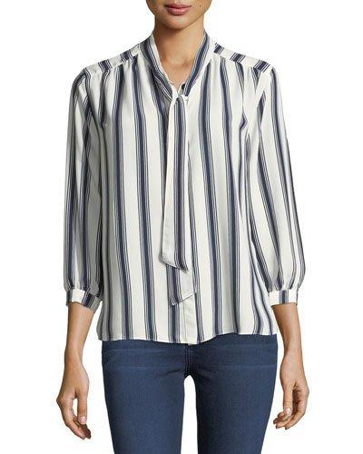 Striped Tie-neck Blouse