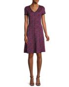 Aziza Zigzag Jacquard V-neck Dress, Red/blue