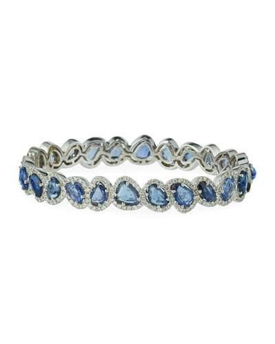 18k White Gold Rose-cut Sapphire & Diamond Bangle Bracelet,