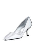 Waxed Leather Pumps With Curved Heel