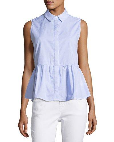 Sleeveless Striped Poplin Peplum Blouse