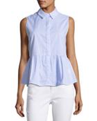 Sleeveless Striped Poplin Peplum Blouse