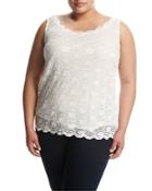 Sleeveless Floral-lace Blouse, Ivory,